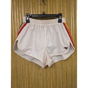 Aviator Nation AV Style Running Shorts Medium White Multicolor Stripes Rainbow